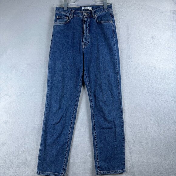 NA-KD Tapered Leg Jeans Women's Size 38 Button Fly High Rise Blue Flat Front - Picture 1 of 11